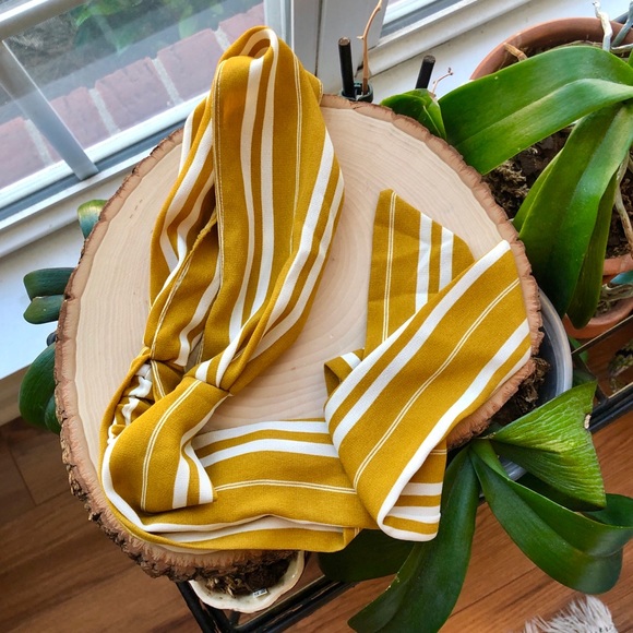 NWT Free People Tie-Back Headband Yellow Mustard White Stripe - Picture 6 of 8